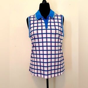 Lillie Green - Red, White, Blue, and Black Checkered Sleeveless Polo Top Size: L